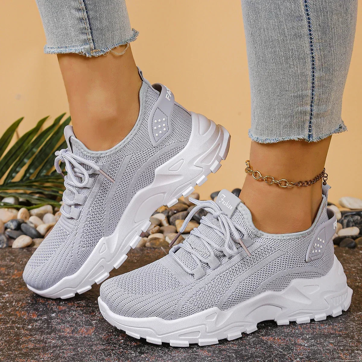 Yael — Breathable Knit Lace-Up Sneakers