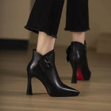 Annick — Pointed Ankle Boots with Buckle Strap and Flared Heel