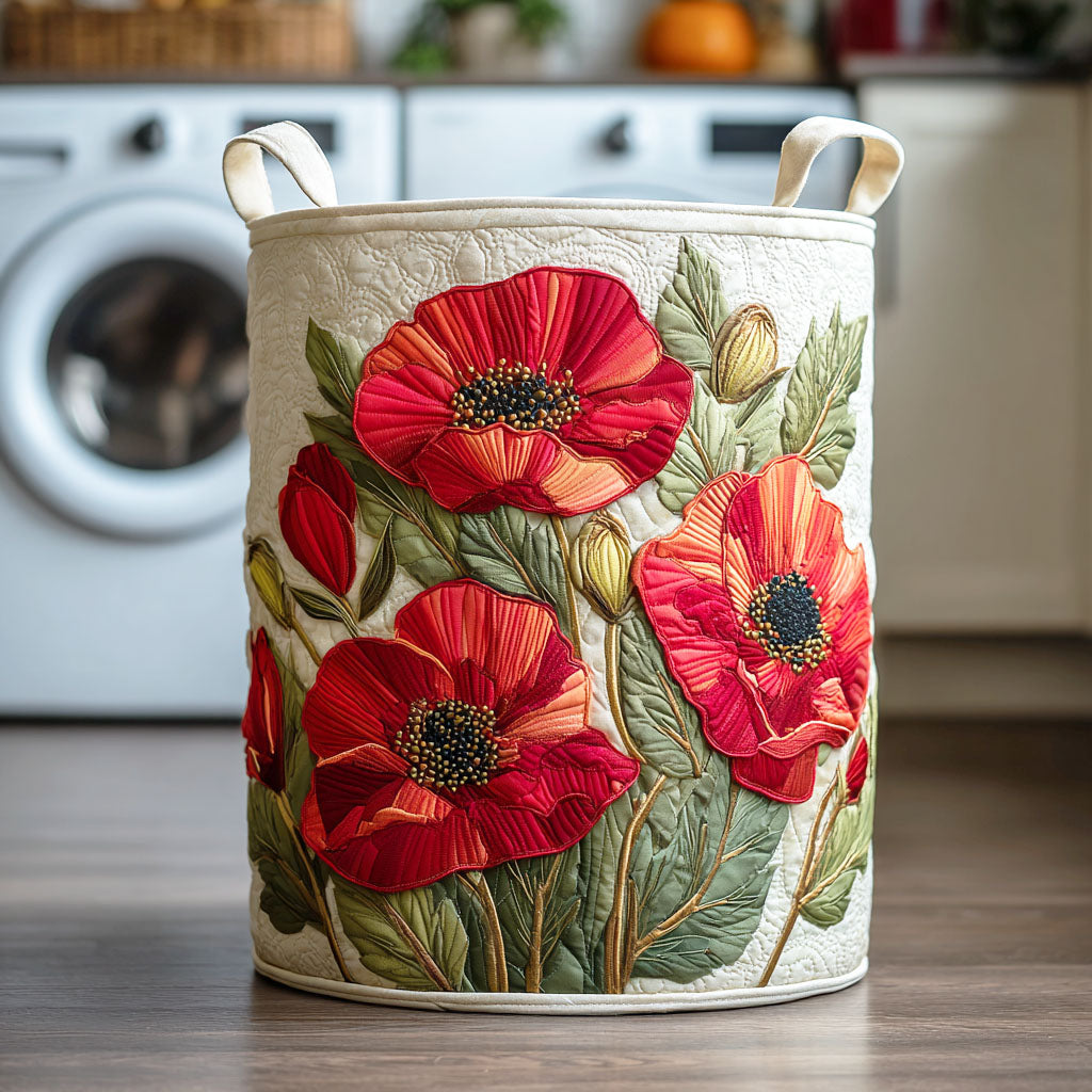 Frieda — Red Poppy Quilted Laundry Basket