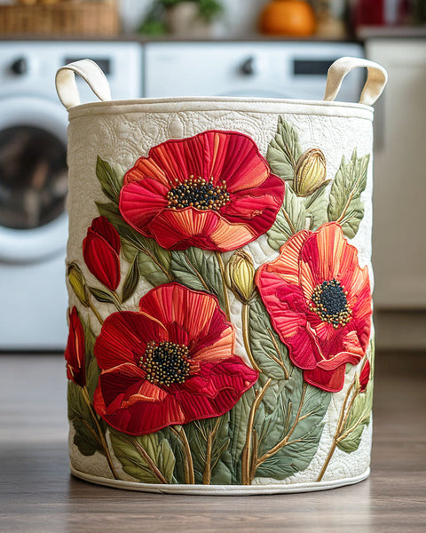 Frieda — Red Poppy Quilted Laundry Basket