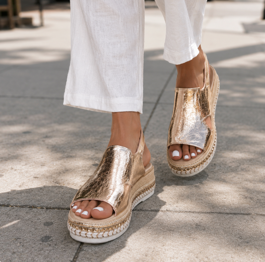 Cheryl — Metallic Platform Slingback Sandals
