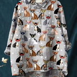 Candelaria — Chihuahua in Sunglasses Print Button-Up Blouse