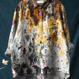 Cecilie — Watercolour Dogs Print Button-Up Blouse