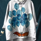 Fortunata — Balloon Dachshund Print Button-Up Blouse