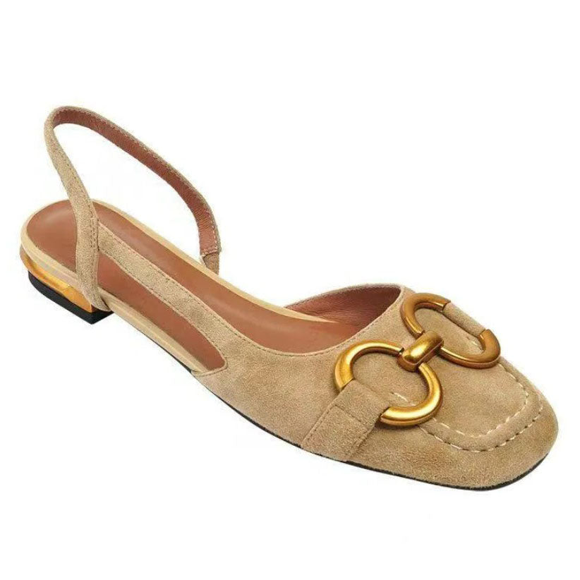 Delfina — Gold-Buckle Slingback Block-Heel Sandals