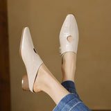 Olga Genuine Leather Mules - Beige