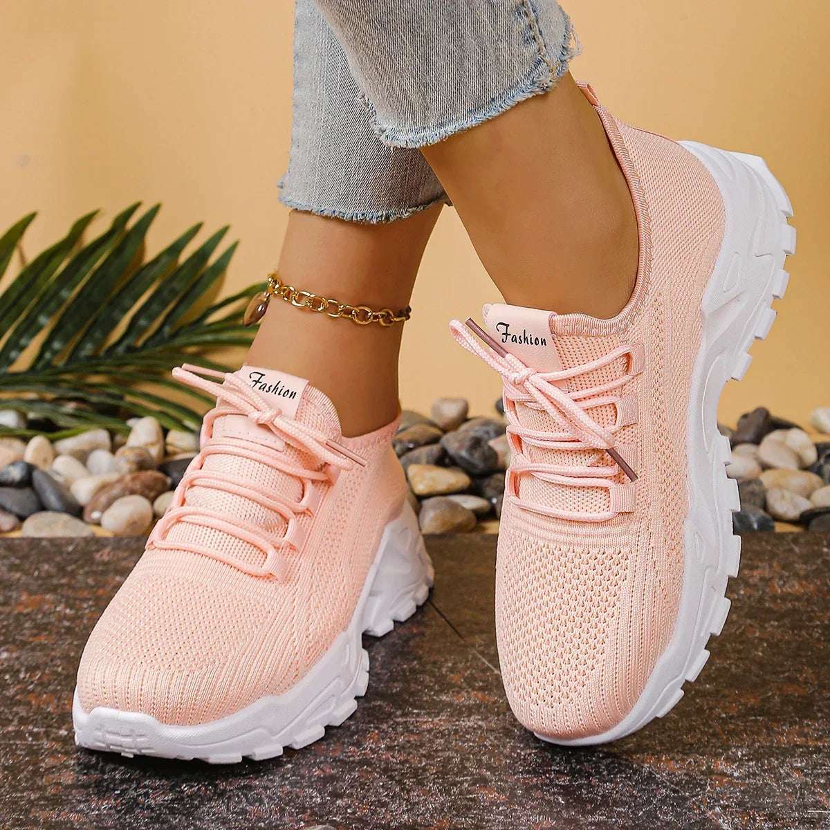 Yael — Breathable Knit Lace-Up Sneakers