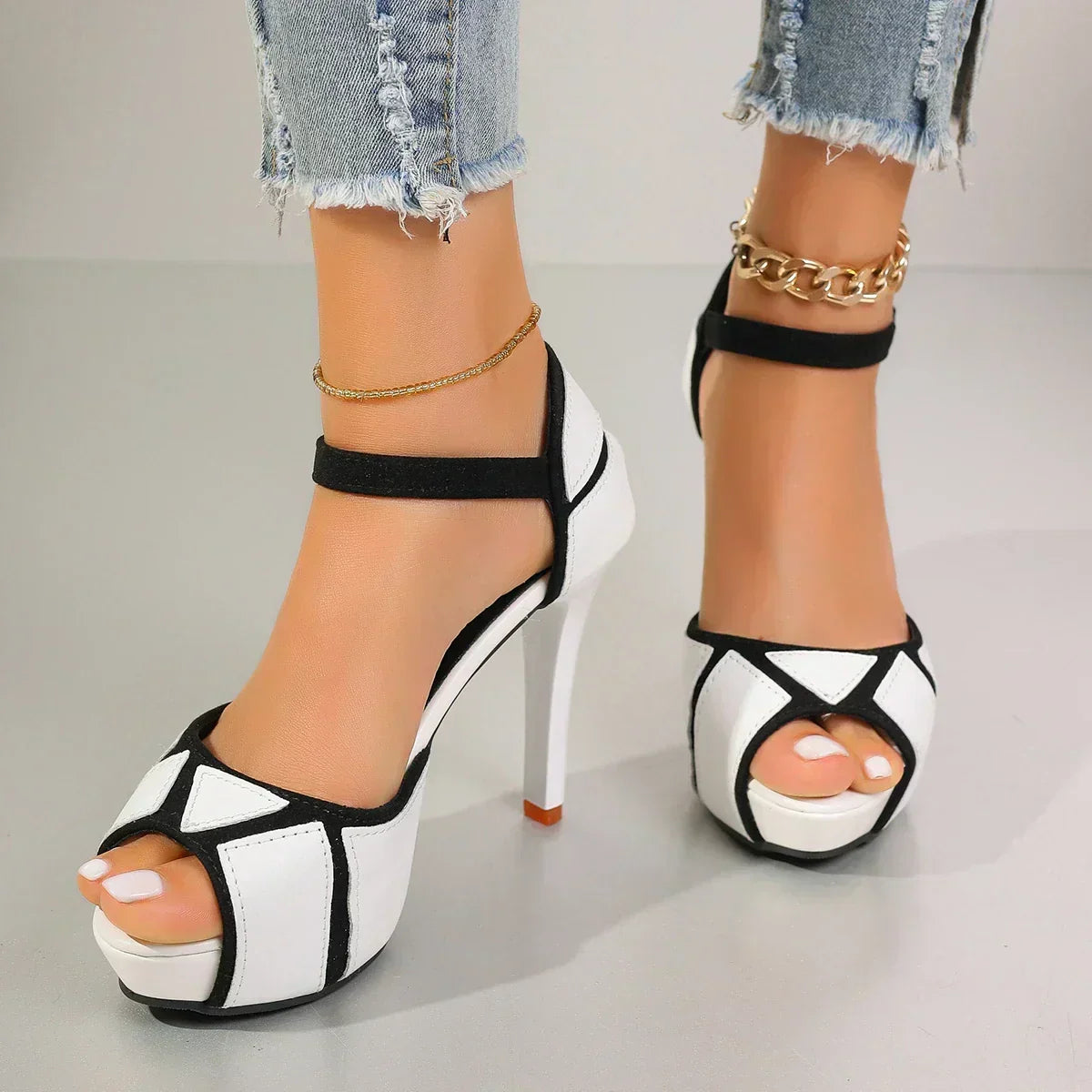 Tierney — Colour-Block Platform Stiletto Sandals with Ankle Strap