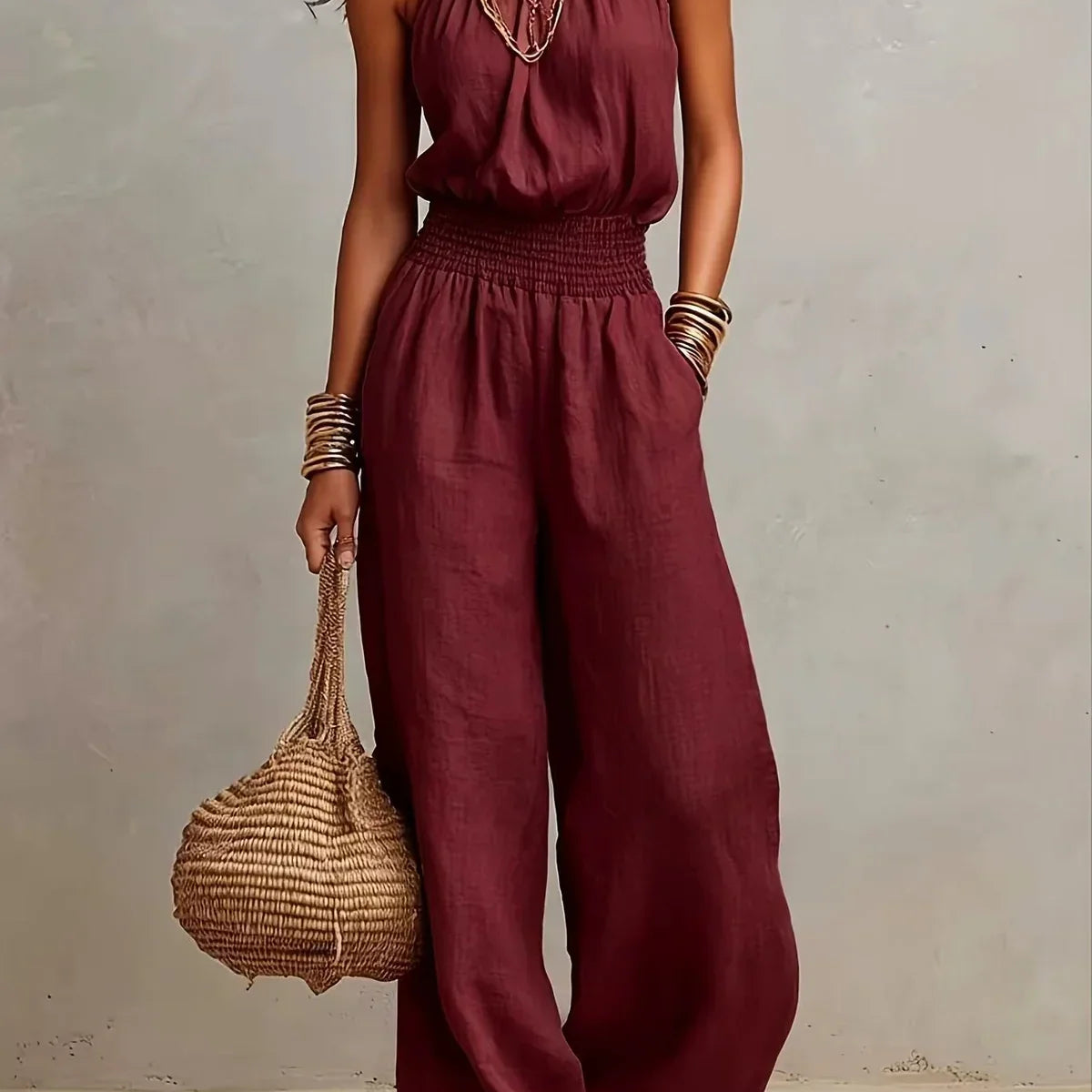 Dietlinde — Halter-Neck Wide-Leg Jumpsuit with Shirred Waist
