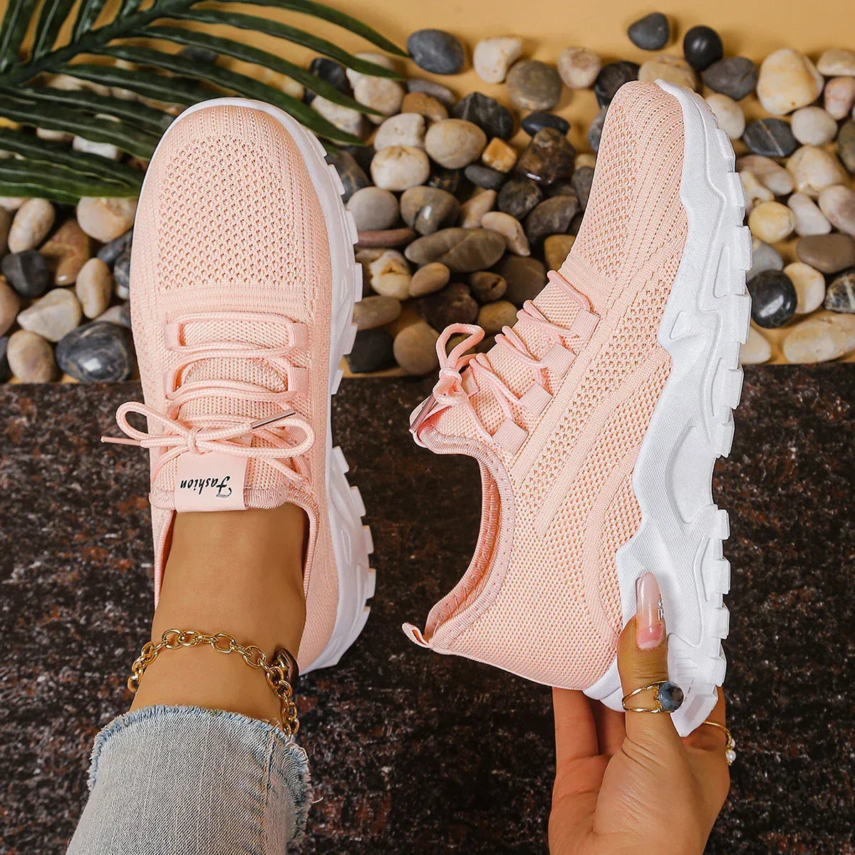 Yael — Breathable Knit Lace-Up Sneakers