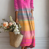 Anouska — Pink Ombre Stripe V-Neck Boho Maxi Dress