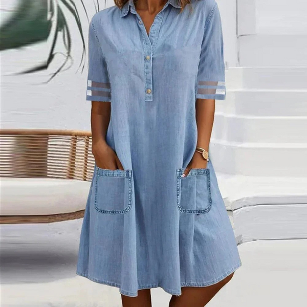 Leilani — Vestido Jeans com Bolsos e Botões — foto 1
