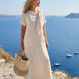 Dionisia — Relaxed Maxi Dress with Round Neck, Short Sleeves and Pockets