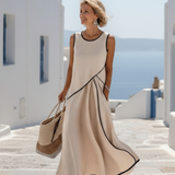 Lisanne — Sleeveless Draped Maxi Dress with Contrast Trim