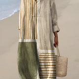 Galena — Cream Striped Patchwork Midi Dress