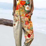 Norah — Orange Poppy Floral Print Overalls