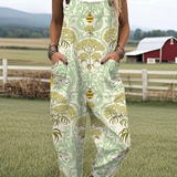 Laelia — Pale Green Botanical Bee Print Overalls