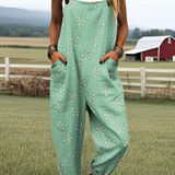 Virginia — Mint Green Daisy Print Overalls