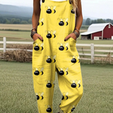 Armande — Bright Yellow Bumblebee Print Overalls