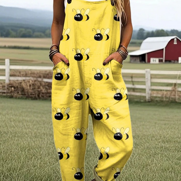 Armande — Bright Yellow Bumblebee Print Overalls