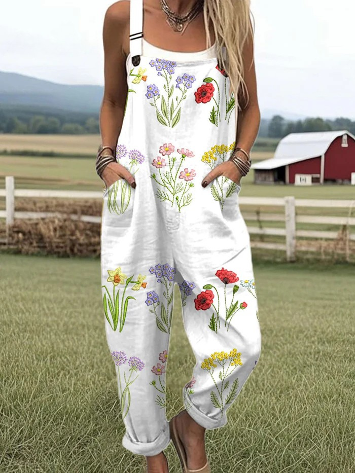 Mildred — Wildflower Sprig Print Overalls