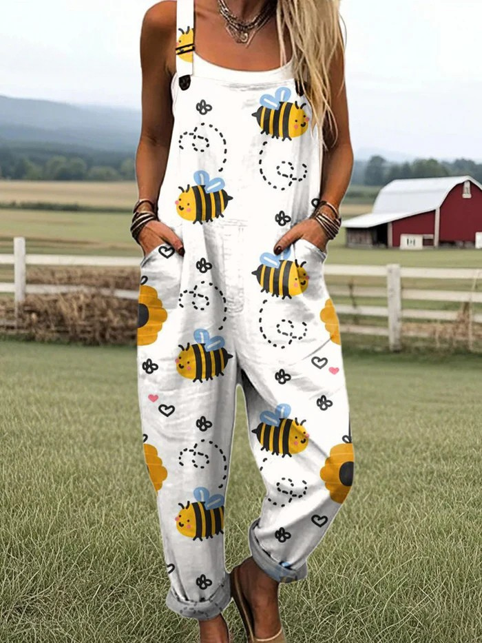 Myfanwy — Cartoon Honeybee Print Overalls
