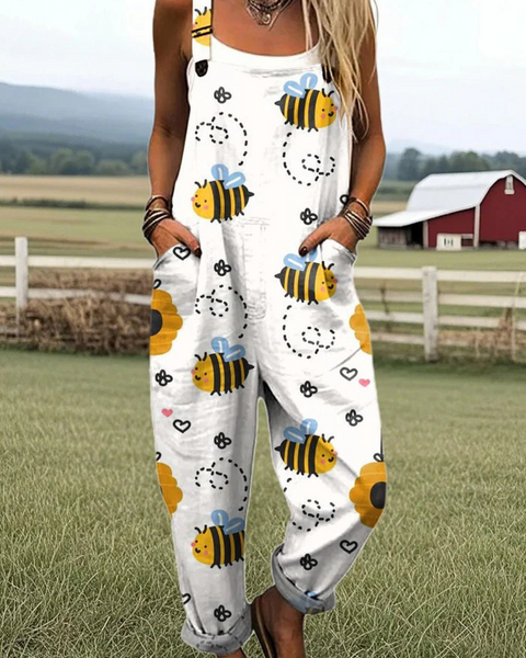Myfanwy — Cartoon Honeybee Print Overalls
