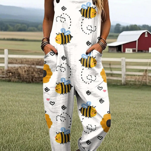 Myfanwy — Cartoon Honeybee Print Overalls
