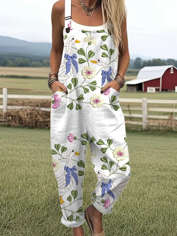 Pauletta — Goose and Wildflower Print Overalls