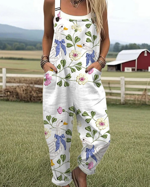 Pauletta — Goose and Wildflower Print Overalls