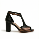 Mayumi — Orthopaedic T-Strap Block-Heel Sandals with Bronze Toe