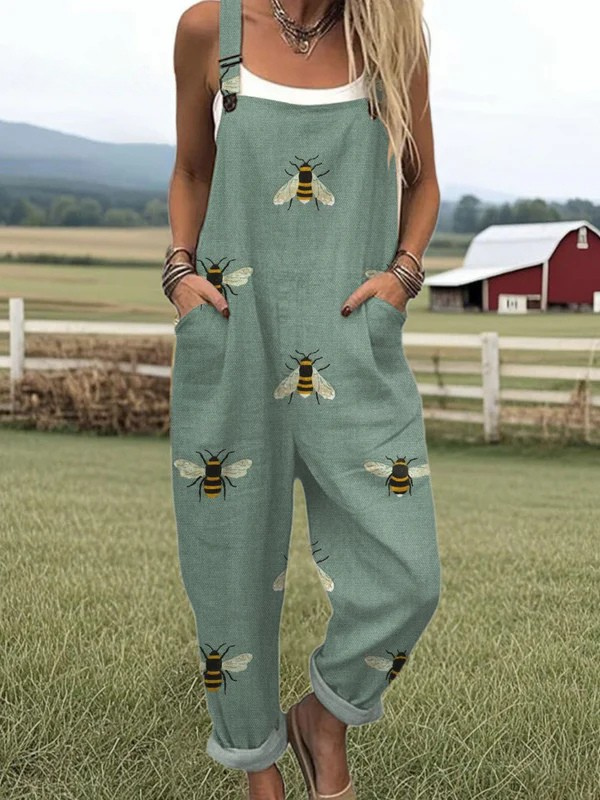 Taryn — Sage Green Honeybee Print Overalls