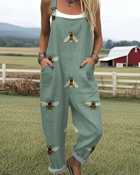 Taryn — Sage Green Honeybee Print Overalls
