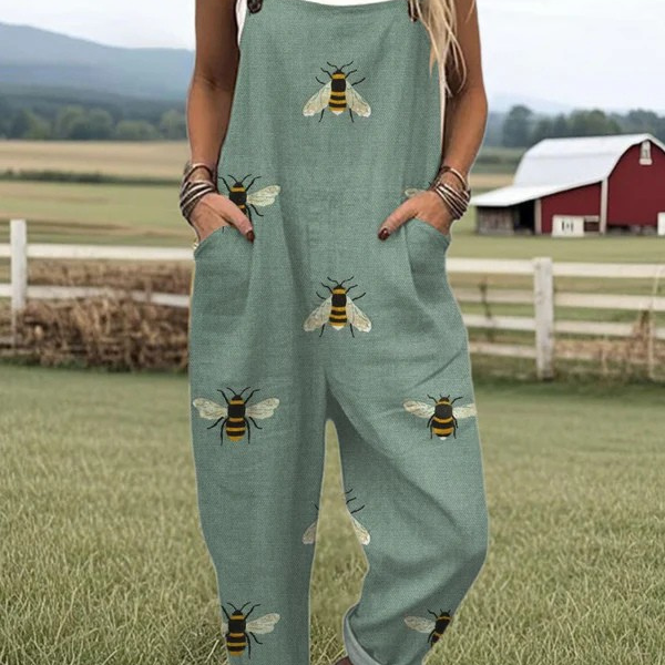 Taryn — Sage Green Honeybee Print Overalls