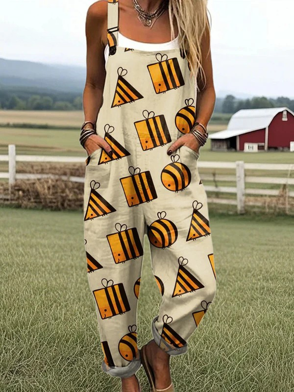 Silja — Geometric Bee and Hive Print Overalls