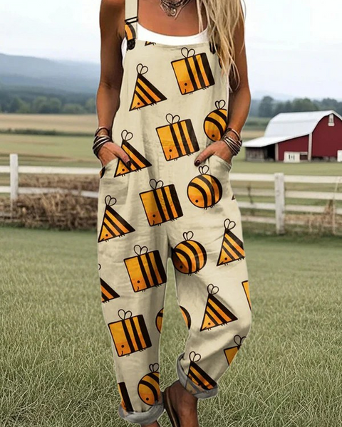 Silja — Geometric Bee and Hive Print Overalls
