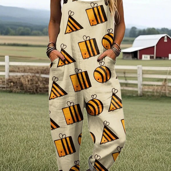 Silja — Geometric Bee and Hive Print Overalls