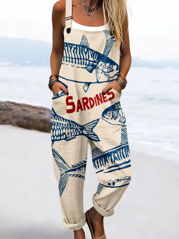 Rosella — Blue Sardine Print Overalls
