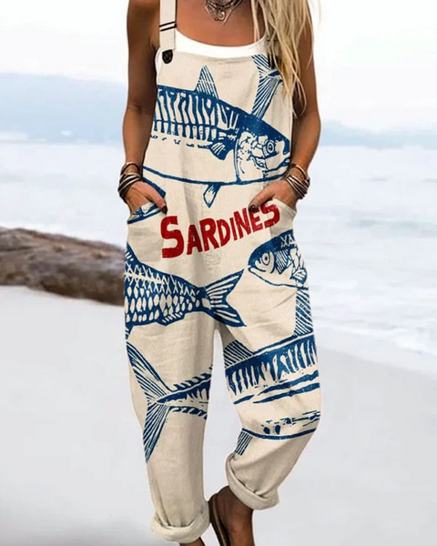 Rosella — Blue Sardine Print Overalls