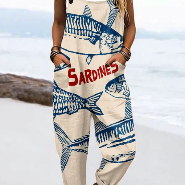 Rosella — Blue Sardine Print Overalls