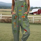 Madge — Sage Mushroom and Botanical Print Overalls