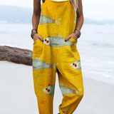 Fulvia — Mustard Fish Print Overalls