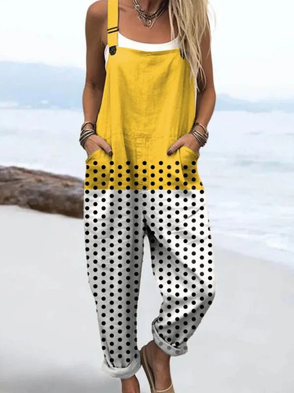 Nigella — Yellow and Polka Dot Colour-Block Overalls
