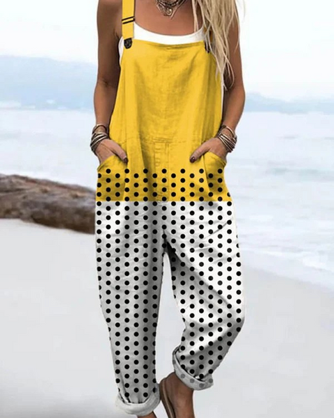 Nigella — Yellow and Polka Dot Colour-Block Overalls