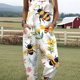 Ricarda — Bumblebee and Yellow Blossom Print Overalls
