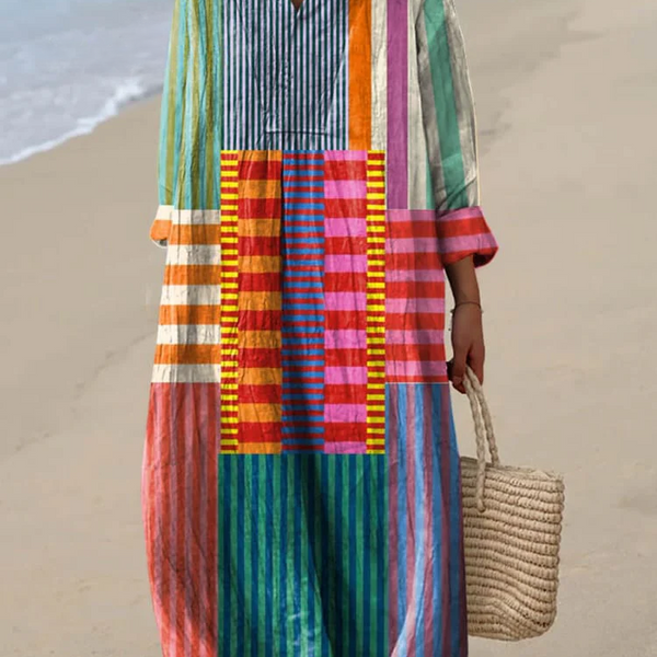 Jacinda — Striped Colour-Block Patchwork Midi Dress