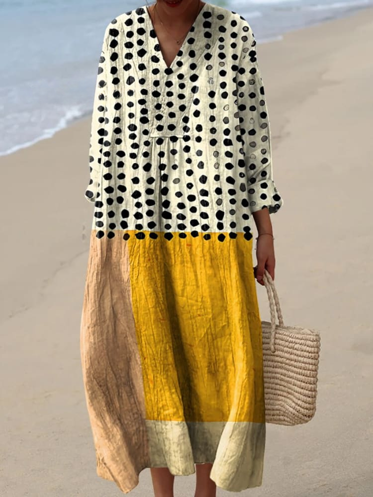 Florine — Polka-Dot Colour-Block Midi Dress