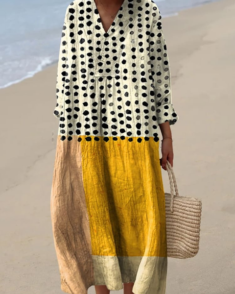 Florine — Polka-Dot Colour-Block Midi Dress