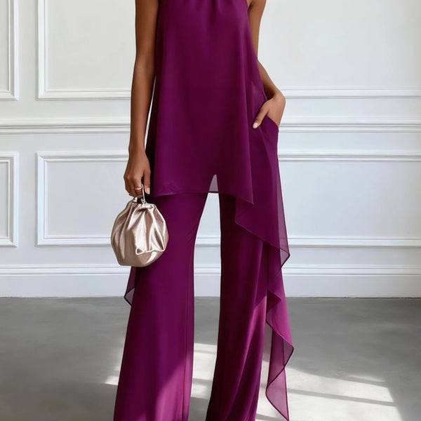 Susanna — Plum Halter Top and Wide-Leg Trouser Set