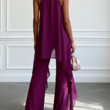 Susanna — Plum Halter Top and Wide-Leg Trouser Set